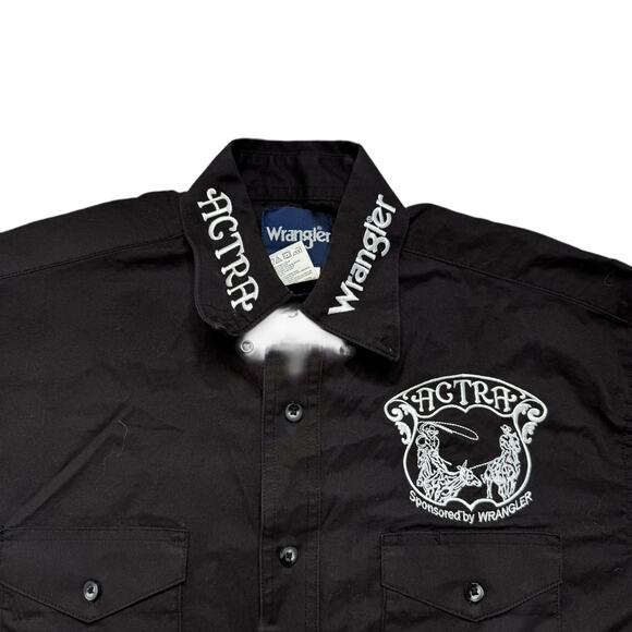 WRANGLER ACTRA Black Embroidered Button Up Western Shirt Size Small Mens Roping - Picture 3 of 7